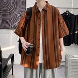 Bonsir Summer New Men Shirts Loose Striped Design Short Sleeve Korean Style Button Social Blouse 4XL 5XL