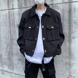 Bonsir Spring and Autumn New Tide Brand Metal Button Lapel Short Jacket Men's Korean Trend Loose Big Pocket Casual Jacket