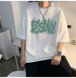 Bonsir Letter Printed Short Sleeved T-Shirt For Men's Summer Pure Cotton 300g Heavyweight Fashion Label Oversize Half Sleeve S-5XL