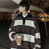 Bonsir Winter Plush Thick Sweater Men Warm Fashion Oversized Knitted Pullover Men Korean Loose Stripe Long Sleeve Sweater Mens Jumper