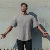 Bonsir Summer Men's Cotton Round Neck Short Sleeve T-shirts Running Fitness Loose Casual Oversized T Shirt Quick Drying Fat Tshirt