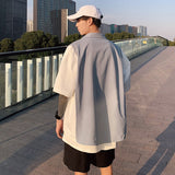 Bonsir Men's Casual Blouse Patchwork Color Shirts Summer Half Sleeve Handsome Men's Clothing Fashion Tooling Shirt Plus Size 5XL