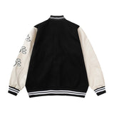 Bonsir Flocking Letter Embroidery Patchwork Human Made Wool Coat for Male and Female Retro Leather Sleeve Oversized Autumn Jackets