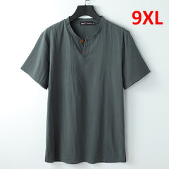 Bonsir 9XL Linen T-shirt Men Summer Solid Color Tshirt Fashion Casual Linen Tees Tops Male Henley Collar T Shirt Plus Size 8XL 9XL