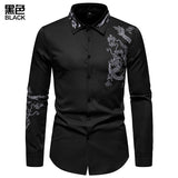 Bonsir Fashion Social Men Shirts Turn-down Collar Buttoned Shirt Casual Dragon Embroidered Long Sleeve Tops Men's Clothing