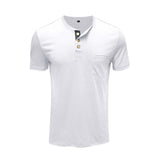 Bonsir Men's Henley Shirt Short Sleeve T-Shirt Summer New Solid Color Simple Fashion Casual Waffle Knit T-Shirt Tops Men's Clothing