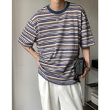 Bonsir Summer Men's Korean Loose Stripe Printing T-shirts Short Sleeve Round Neck Tshirt Green/blue Color Clothes T Shirts M-2XL