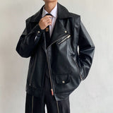 Bonsir Men's Shoulder Pad Baseball Pu Leather Motorcycle Jackets Clothing Russian Outerwear Loose Male Fashion Black Coats M-XL