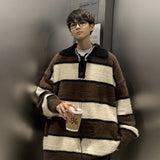 Bonsir Winter Plush Thick Sweater Men Warm Fashion Oversized Knitted Pullover Men Korean Loose Stripe Long Sleeve Sweater Mens Jumper