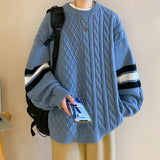 Bonsir Striped Patchwork Men's Round Neck Sweater Fashion Autumn Loose Knitted Pullovers New Korean Style Male Knitwear