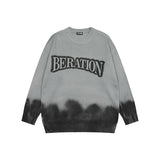 Bonsir Gradient Color Patchwork Letter Long Sleeve Men's Pullover Sweater Round Neck Harajuku Retro Oversized Couple Knitted Clothes