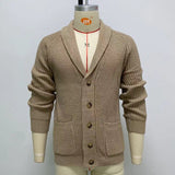 Bonsir Mens Knitted Coat Long Sleeve Jacquard Pocket Sweater Cardigan Jacket Solid Thick Warm Casual Cardigan Knitting Sweatercoat