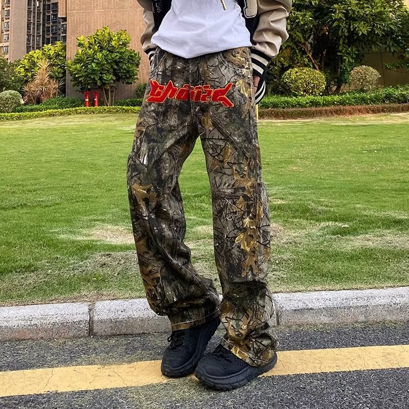 Bonsir  New Fashion Towel Embroidery Camouflage Baggy Tracksuit Pants For Men Straight Sport Casual Long Trousers Pantalones Hombre