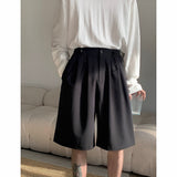 Bonsir Men's Korean Style Summer Men's Loose Straight Suit Shorts Cotton Elastic Waist Cargo Shorts Multi-pocket Casual Shorts
