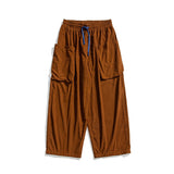 Bonsir Oversize Corduroy Pants Men Fashion Retro Pocket Cargo Pants Men Japanese Streetwear Loose Straight Wide Leg Pants Mens Trousers
