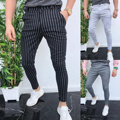 Bonsir Autumn New Men's Business All-Match Work Pants Striped Men's Tight Casual Trousers Iron-Free Commuter Pencil Pants