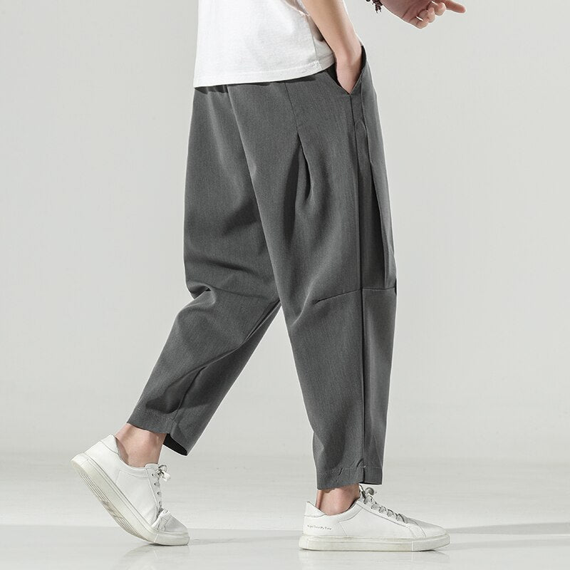 Bonsir Cotton Linen Wide Men Pants New Oversize Plicated Harem Pants  Streetwear Male Spring Summer Casual Pants Men Clothing - Black / M