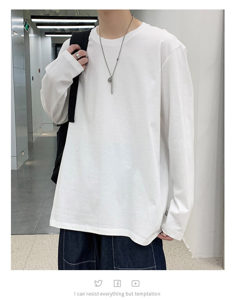 Bonsir Spring Autumn Long Sleeve T-shirts Men cotton O-Neck Collar Fashion Casual Comfortable Harajuku solid color Long T Shirts