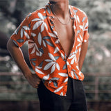 Bonsir Leisure Loose Short Sleeve Button Shirts Men Spring Summer Fashion Graphic Print Turn-down Collar Cardigan Tops Mens Shirt