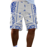 Bonsir Hip Hop Mens Cargo Shorts Fashion Graphic Print Zip-up Patch Pockets Straight Short Pant Streetwear Men Clothing Vintage Shorts