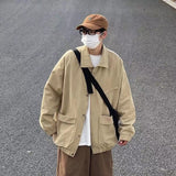 Bonsir Men's Japanese Vintage Lapel Collar Cargo Jackets Work Clothes Harajuku Loose Casual Coats Solid Color Outerwear M-2XL