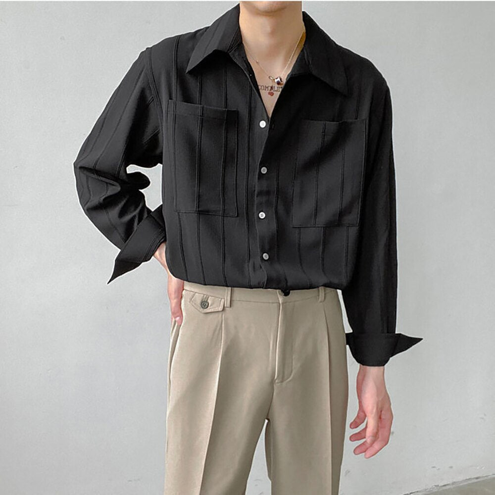 Bonsir Men's Long-Sleeved Iron-Free Drape Shirt Spring Light Familiar Korean Style Solid Color Shirt Trendy Men's Handsome Top