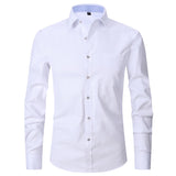 Bonsir Large 6XL Spring/Summer New French Shirt Men's Cotton Comfortable Iron Free Business Dress Long Sleeve Solid Stripe