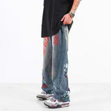 Bonsir Vibe Style Skull Letter Print Punk Men Baggy Jeans Pants Y2K Hombre Straight Loose Hip Hop Denim Trousers Pantalon Homme