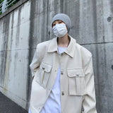 Bonsir Spring and Autumn New Tide Brand Metal Button Lapel Short Jacket Men's Korean Trend Loose Big Pocket Casual Jacket