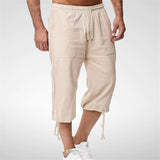 Bonsir Casual Solid Color Crop Pant Men Summer Streetwear Calf-length Pant For Mens Fashion Drawstring Tie-up Loose Straight Pant