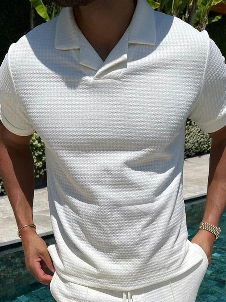 Bonsir Summer Short Sleeve Knitted Solid Polo Shirts Men Fashion Zippers Turn-down Collar Pullover Tops Casual Mens Clothes Slim Polos