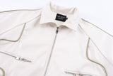 Bonsir Retro Zipper Pockets Lapel White Black Pu Leather Jacket Men's Harajuku Streetwear Loose Coat Thick Autumn and Winter Clothes