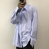 Bonsir Loose Lapel Long Sleeve Shirt Men Autumn Casual Single-Breasted Cardigan Male Fashion Simple Blue Commuter Men's Top