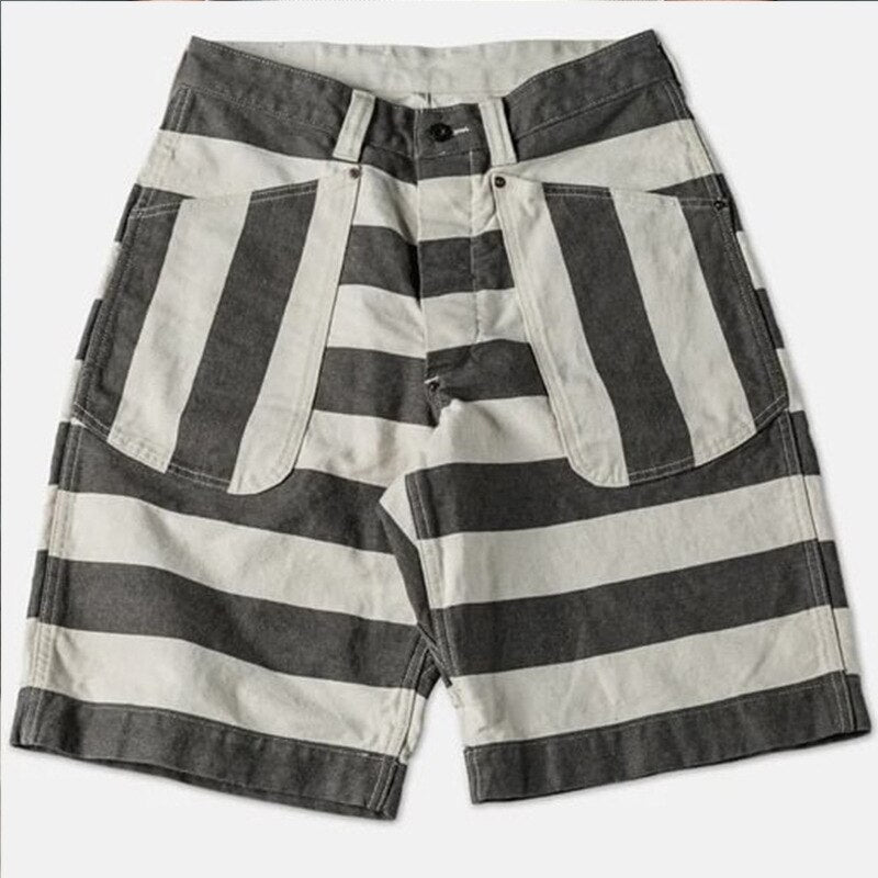 Bonsir Men's Stripe Printed Retro Utility Shorts