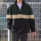 Bonsir Men T Shirts Sweatshirt Casual Autumn Fashion Letter Print Patchwork Tops Mens Clothing Long Sleeve Zipper Stand Collar Pullover