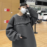 Bonsir Parchwork Men Gray Sweatshirts  Autumn Bubble Letter Graphic O Neck Hoodies Korean Style Fashion Unisex Pullovers