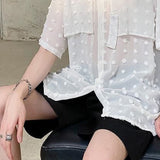 Bonsir Trendy Sexy See-through Mesh Shirts LGBT Men's Summer Thin Section Polka Dot Short-sleeved Tees Shirt Niche Men Clothing Blouse