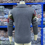Bonsir Mens Knitted Coat Long Sleeve Jacquard Pocket Sweater Cardigan Jacket Solid Thick Warm Casual Cardigan Knitting Sweatercoat