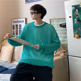 Bonsir Men's And Women's Hollow Fishnet Clothes Thick Thread Pullover Knitted Sweater Men's And Women's Tops