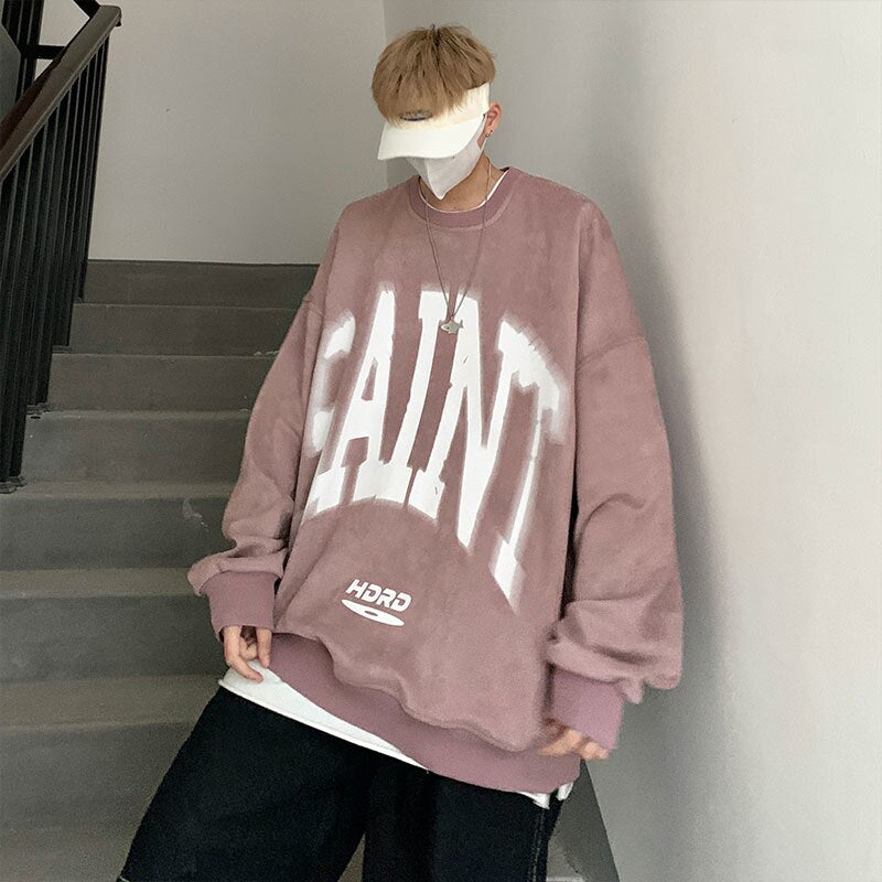 Bonsir Large Letter Men's Sweatshirts Spring Oversized Male Round Neck Hoodies Korean Style Fashion Unisex Basic Pullovers