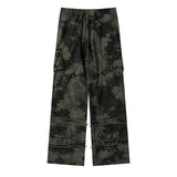 Bonsir Harajuku Zipper and Pockets Straight Wide Leg Camouflage Cargo Pants For Male Spliced Elastic Waist Baggy Casual Denim Trousers