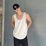 Bonsir Spring Summer Design Korean Fashion Loose Round Neck Versatile Casual 2023 Solid Color Loose Male Tops Sleeveless