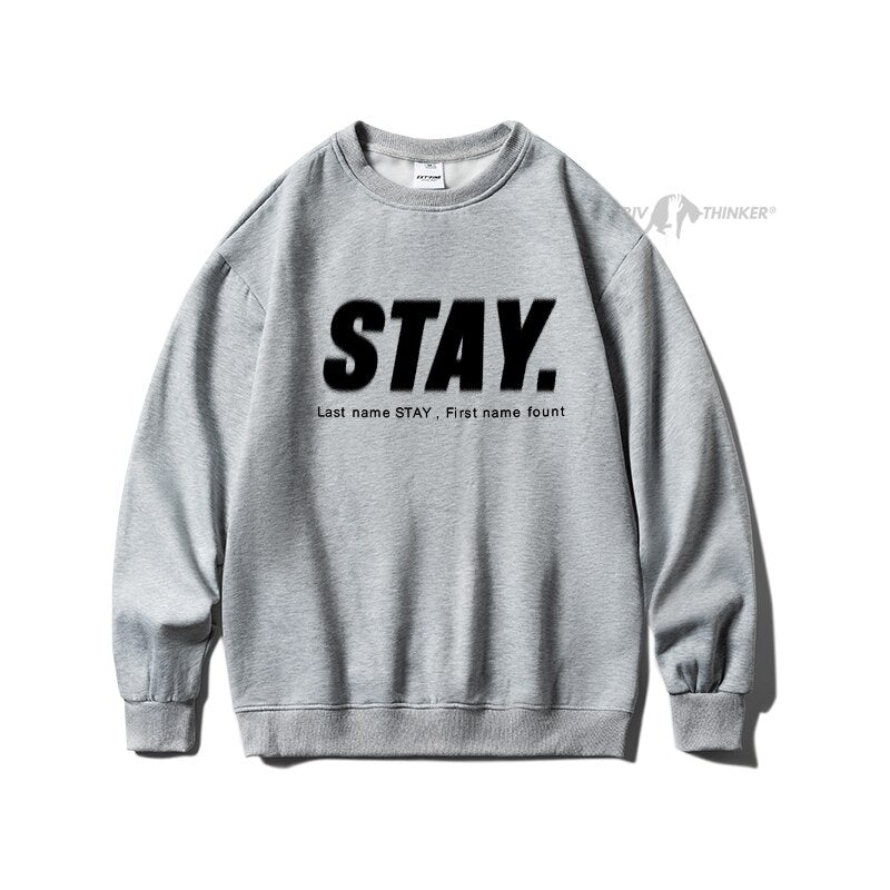 Bonsir Stay Letter Printed Men Overszied Hoodie Autumn Winter Fleece Male Casual Warm Sweatshirts Korean Man Pullovers