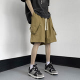 Bonsir Summer Cotton Shorts Men Fashion Retro Pocket Shorts Men Japanese Streetwear Hip Hop Loose Straight Shorts Mens Cargo Pants