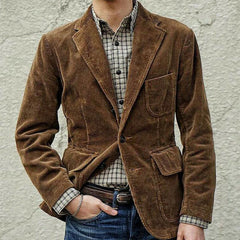 Bonsir Men's Coat Corduroy Casual Suit With Shoulder Pads High-Quality Fashion Lapel Long-Sleeved Solid Color Jacket Winter Models