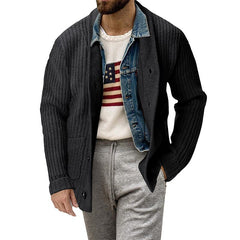 Bonsir Men Striped Casual Knitting Cardigan Autumn Winter Solid Long Sleeve Male Jacket Daily Style Pocket Men's Sweater Coat