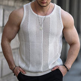Bonsir Fashion Hollow Out Knit Tank Tops Mens Casual Solid Color Sleeveless O Neck Straps Knitted Vest Summer Men Vintage Slim Camisole