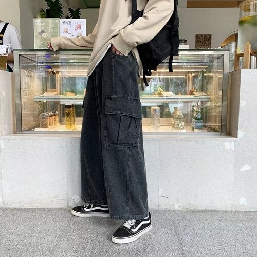 Bonsir Baggy Jeans Trousers Male Denim Pants Black Wide Leg Pants Men's  Jeans Oversize Cargo Korean Streetwear Hip Hop Harajuku - Blue / S