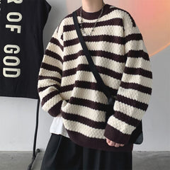 Bonsir Winter Striped Sweater Men Warm Fashion Casual Knit Pullover Men Korean Loose Oversized Long Sleeve Sweater Mens Jumper Clothes