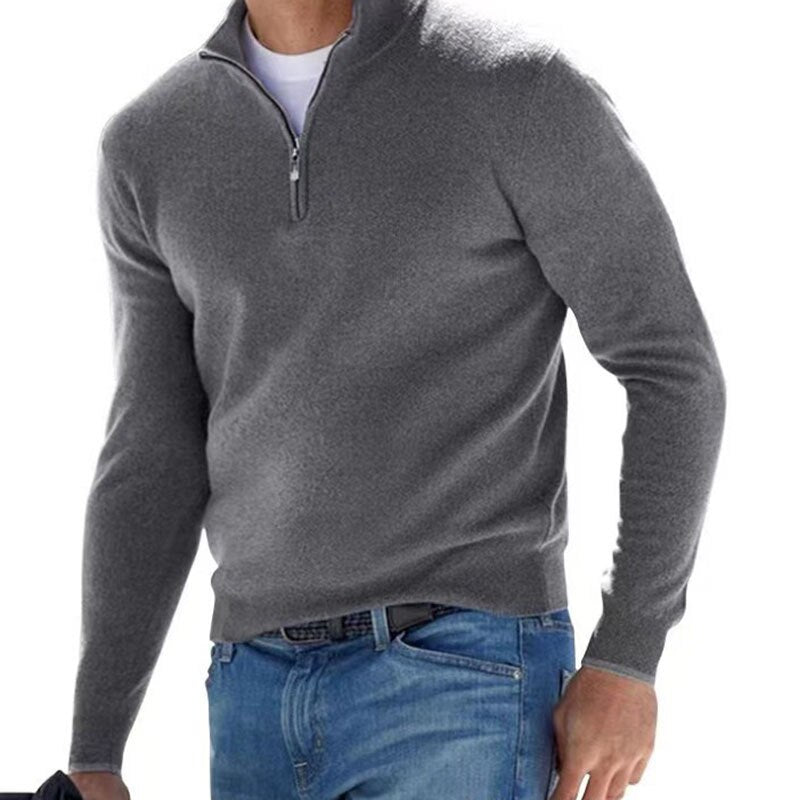 Bonsir Autumn Mens Solid Color Knitted Polo Shirt Fashion Simple Zipper Stand Collar Sweaters For Men Winter Casual Long Sleeve Sweater